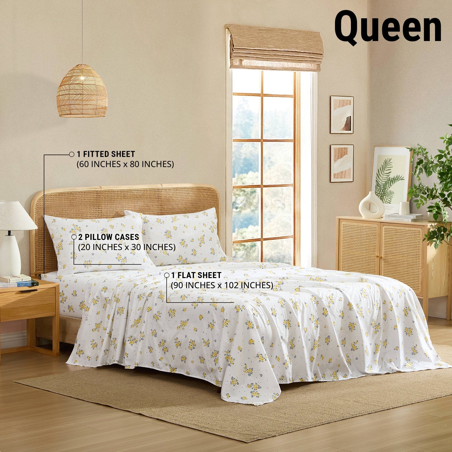 Blue Yellow Floral Bed Sheets