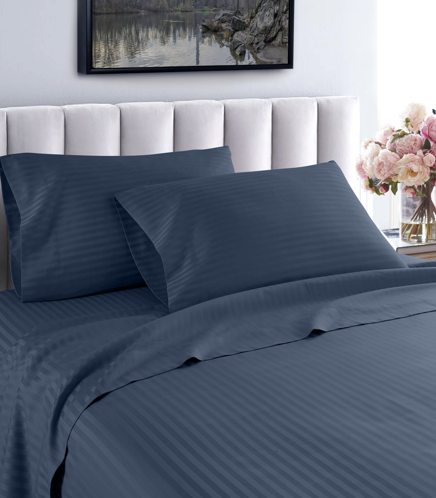 Life Style 1200 Thread Count Hotel Stripe Cotton Sheets – Deep Pocket Luxury Bed Set