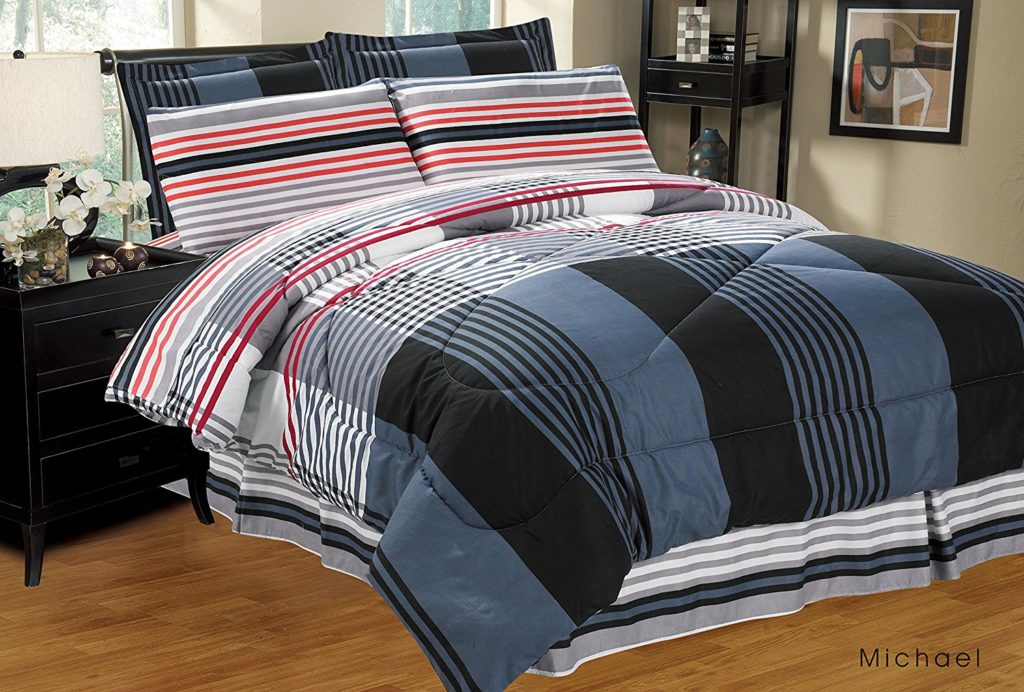 5 Sizes 8-Piece Luxury Stripe Comforter Set Bed-In-A-Bag Sage 